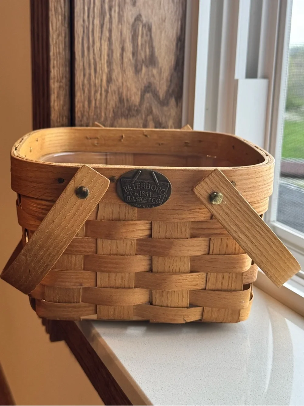 Peterboro Woven Wood Basket in Natural Wood Tone with Handles